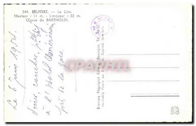 Il Leone di Belfort - Monumento ai Difensori di Belfort 1870-71 - Editore Péraignot, n° 544 — Verso