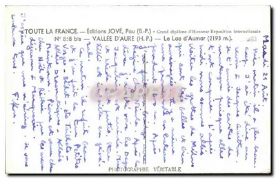 Jezioro Aumar — Dolina Aure — Wydawnictwo JOYÉ, Pau — Rewers