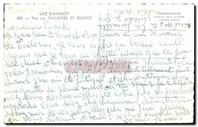 Lago d'Annecy — Vista sobre Talloires e Duingt — Éditions de Duingt, n° 259 — Verso