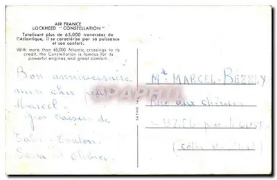 Avião Air France Lockheed Constellation — F-BACD — editor SAPHO — Verso