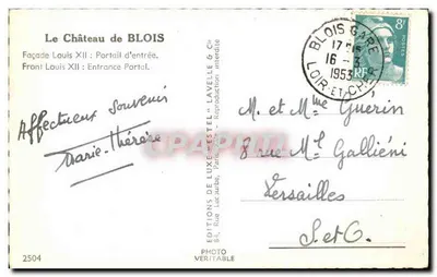 Il Castello di Blois — Facciata di Luigi XII : Portale d'ingresso — Edizioni di Lusso Lavelle & Cie, n°2504 — Verso