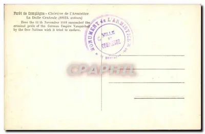 Las Compiègne — Las Armistycyjny — Pomnik Armistycyjny — L'H. Paris — Rewers