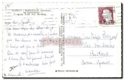 Bordeaux — Cathédrale et la Tour Pey Berland — Éditions La Cigogne — Verso