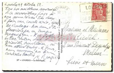 Lourdes — A Basílica — Edição P. DOUCET 1er — Lourdes — Verso