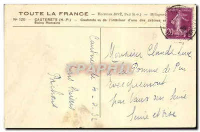 Cauterets — Bany Romane — Éditions JOVÉ, Pau (B.P.) — Nr 120 — Rewers