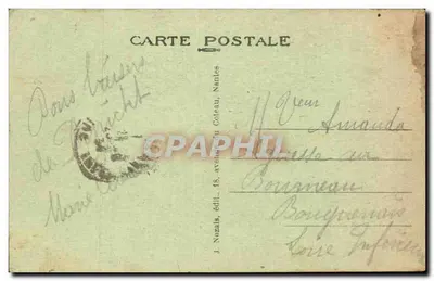 Sainte-Marguerite-sur-Mer — Uitzicht onder de pijnbomen langs de oceaan, verderop de rots Pierre Percée — J. Nozals, uitgever 18, avenue du Coteau, Nantes — Achterkant