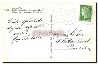 Estátua de Napoléon em Laffrey — As Alpes — Editor ABEIL, n° 2603 — Verso