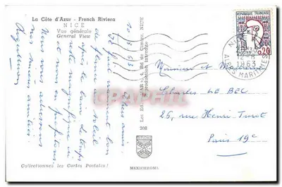 Ogólny widok Nicei — Kraj nad Morzem Śródziemnym — Wydawca MEXICHROME, nr 208 — Rewers