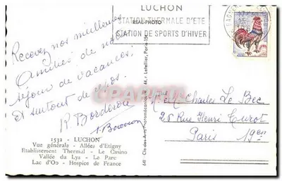 Luchon — Vista geral — Estabelecimento Termal, Lago de Oo, Parque, Cachoeiras — Estação Termal de Verão e Estação de Esportes de Inverno — Verso