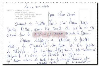 Vichy — widok panoramiczny i miejsca termalne — wydawca nieznany — Rewers