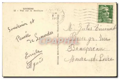 Lourdes — Vista da Basílica — Éditions Midi-Pyrénées, n°13 — Verso