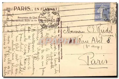 Bouquinista do Quai Voltaire — Paris — Edição de Arte YVON, Série 95 — Verso