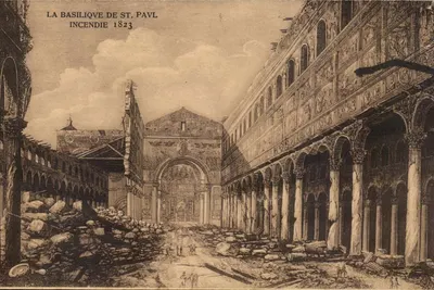 Bazylika Świętego Pawła — pożar 1823 — Rag. G. Mori Edit, Roma