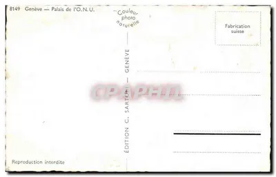 Ginebra — Palacio de las Naciones — Edición C. Sartori, Ginebra — Reverso