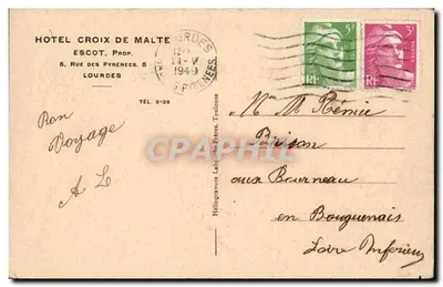 Lourdes — Błogosławieństwo Świętego Sakramentu przed Rosarym — wydawca L. F. Roux — Rewers