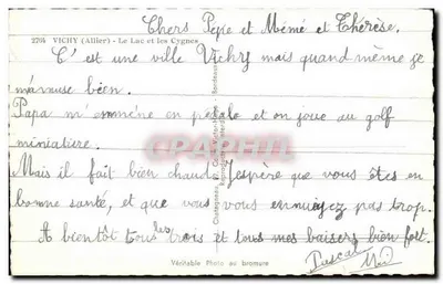 Vichy (Allier) — Le Lac et les Cygnes — Éditeur Elcé, n° 2784 — Verso