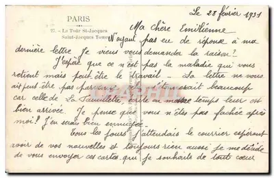 Torre Saint-Jacques — Paris — editor desconhecido, n° 27 — Verso