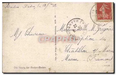 Kasteel van Yburg — Baden-Baden — Uitgever König's Kunstverlag, Heidelberg — Achterkant