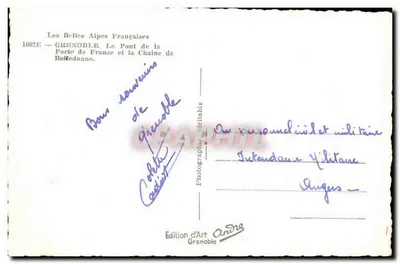 Grenoble — Most Porte de France i łańcuch Belledonne — Wydawnictwo Art André, n°1002E — Rewers