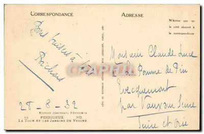 Wieża i ogrody Vesone — Périgueux — Wydawnictwo Jeaunneau — Rewers