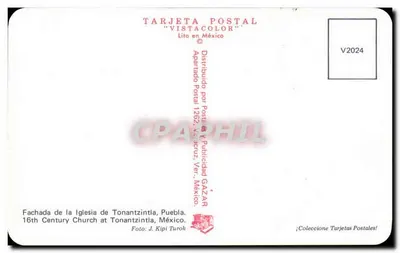 Fasada kościoła w Tonantzintla, Puebla — XVI wiek — Karta pocztowa 'Vistacolor' nr V2024 — Rewers