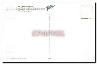 Rio Grande Canyon — zwischen Taos und Velarde — Verlag Peltz Studios, Nr. 10070 — Rückseite