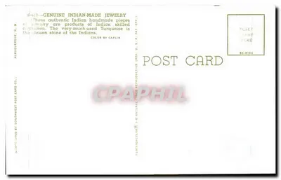 Indyjskie biżuterie — Albuquerquе, N.M. — reprodukcja Southwest Post Card Co. — Rewers