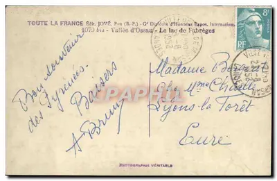 Jezioro Fabrègues — Dolina Ossau — Wydawca JOVÉ, Fau (B.P.) — Rewers