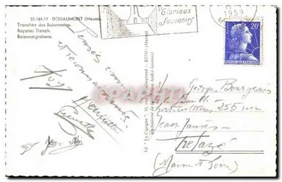 Nieznany francuski żołnierz — Tranchée des Baionnettes, Douaumont — Wydawnictwo La Cigogne — Rewers