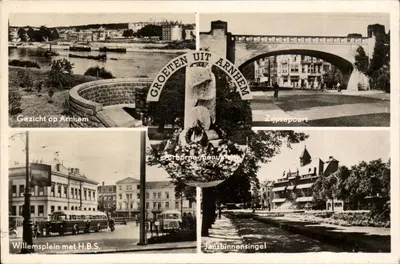 Arnhem — Vista panorâmica com Zijpsepoort, Willemsplein e Jansbinnensingel — editor não visível