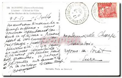 BAYONNE - El río Adour y el Ayuntamiento — Editor Elue — Reverso