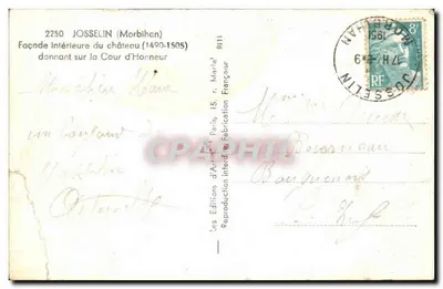 Kasteel van Josselin — Binnenkant die uitkijkt op de Cour d'Honneur — Ediciones d'Art, Parijs — Achterkant