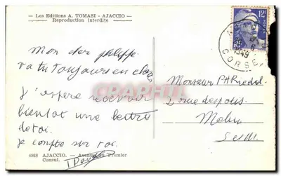 Zentraler Platz mit Palmen und Uhr — Ajaccio — Les Editions A. TOMASI — Rückseite