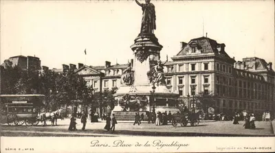 Paris - Praça da República — estátua central — Impressa em Tons Suaves, Série E-Nº53