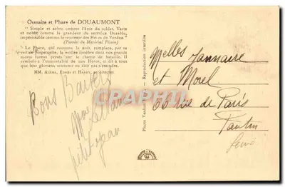 Ossuário e Farol de Douaumont e Cemitério Nacional — 15.000 Tumbas — Foto Verdon — Verso