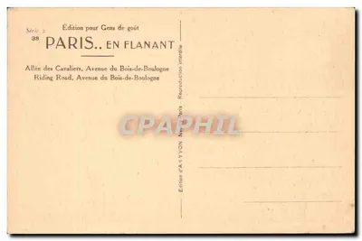 Paris. En Flanant — Allée des Cavaliers, Avenue du Bois-de-Boulogne — Édition d'Art YVON, Série 2, n°38 — Verso
