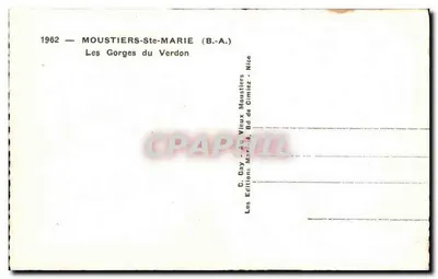 De Gorges du Verdon — Moustiers-Sainte-Marie (B.A.) — Éditions B. Gay, Nice — Achterkant