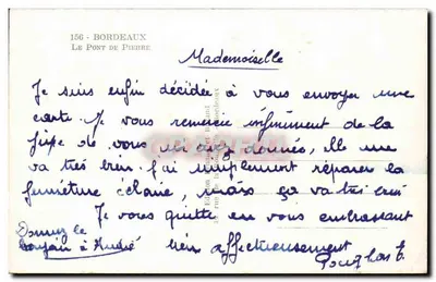 O Ponte de Pierre — Bordeaux — Edição Régnier e Druil — Verso