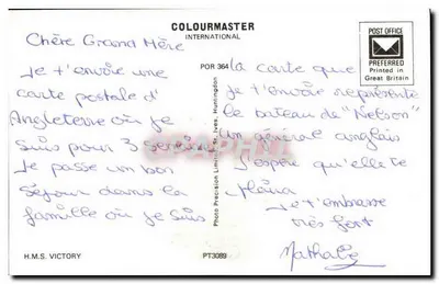 H.M.S. VICTORY — Navio de Nelson — editor COLOURMASTER INTERNATIONAL, n° PT3089 — Verso