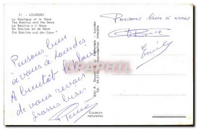 Lourdes — A Basílica e o Gave — Edit. A. Doucet, n°51 — Verso
