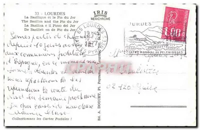 Lourdes — Bazylika i Pic du Jer — Wyd. A. Doucet, Mexichrome — Rewers