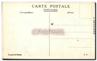 Port w Cannes — widok portu z łodziami i górami na tle — wydawca A 14 — Rewers