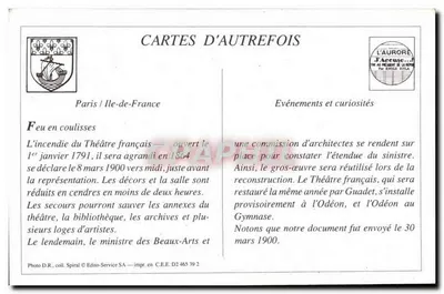 O Teatro Francês durante o incêndio — 8 de março de 1900 — Editor J. Duval, Éd. — Verso