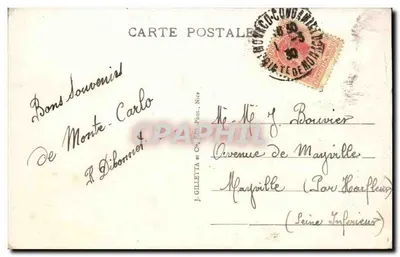 Monte Carlo — Fachada do Casino — J. Gilletta, Nice, n°727 — Verso