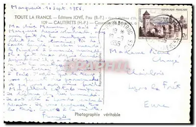 Wodospad Roussas — Cauterets — Wydawnictwo JOVÉ, Pau (B.P.) — Rewers