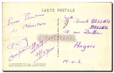 Chartres — Katedra, fasada główna (z XII do XVI wieku) — J. Dolbeau, 16 rue du Chaval Blanc - Chartres — Rewers