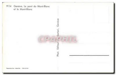 Genewa. Most Mont-Blanc i Mont-Blanc — Wydawca Sartori, Genewa, nr 9114 — Rewers