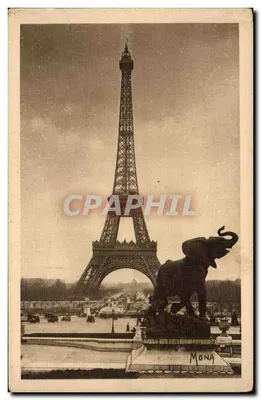 Paris - A Torre Eiffel — com estátua de elefante — edit. Mona