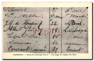 Barbizon — Museu da Auberge Ganne — Uma página do registro dos hóspedes