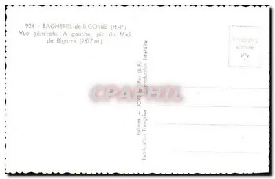 Bagnères-de-Bigorre — vista geral com o pico do Midi (2877 m) — Edições Jove, n° 924 — Verso